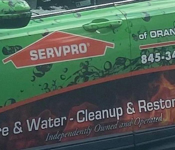 The side of a SERVPRO vehicle. 